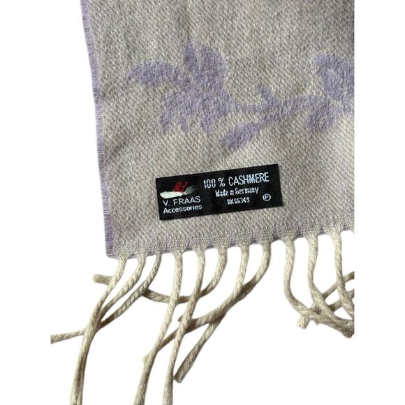 V Fraas 100% Cashmere Scarf Purple Cream Floral Fringe Made in Germany - Picture 3 of 4
